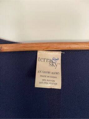 Terra & Sky Navy Blue Women's Top Cardigan - 2X Blue